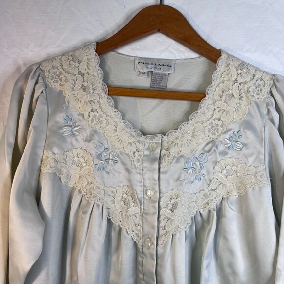 Miss Elaine Classics Vintage Nightgown Satiny Lace Detail Bodice Long Sz Medium - Picture 3 of 9